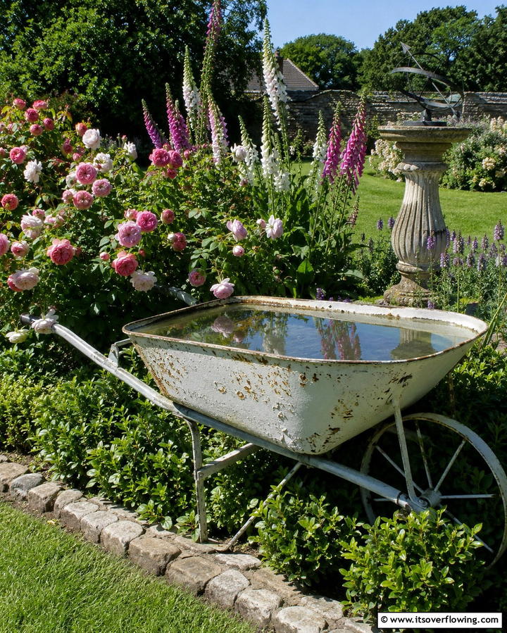 Vintage Birdbath - 25 Old Wheelbarrow Ideas for Unique and Creative Garden Decor