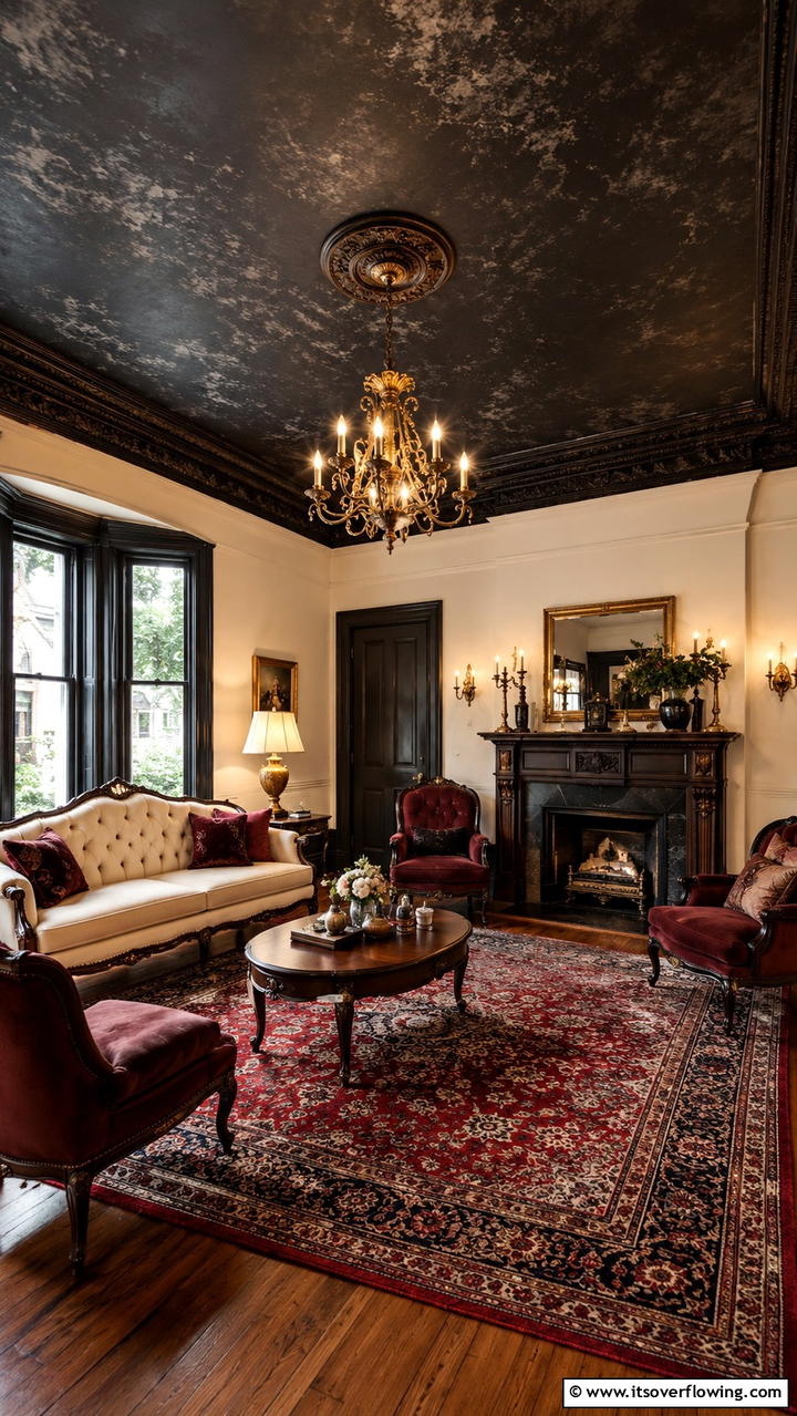 Vintage Black Charm - 30 Black Ceiling Ideas to Add Depth and Drama Above