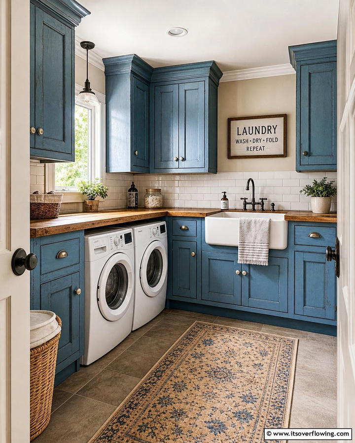 Vintage Blue Cabinets - 25 Blue Laundry Room Ideas for a Fresh and Clean Look