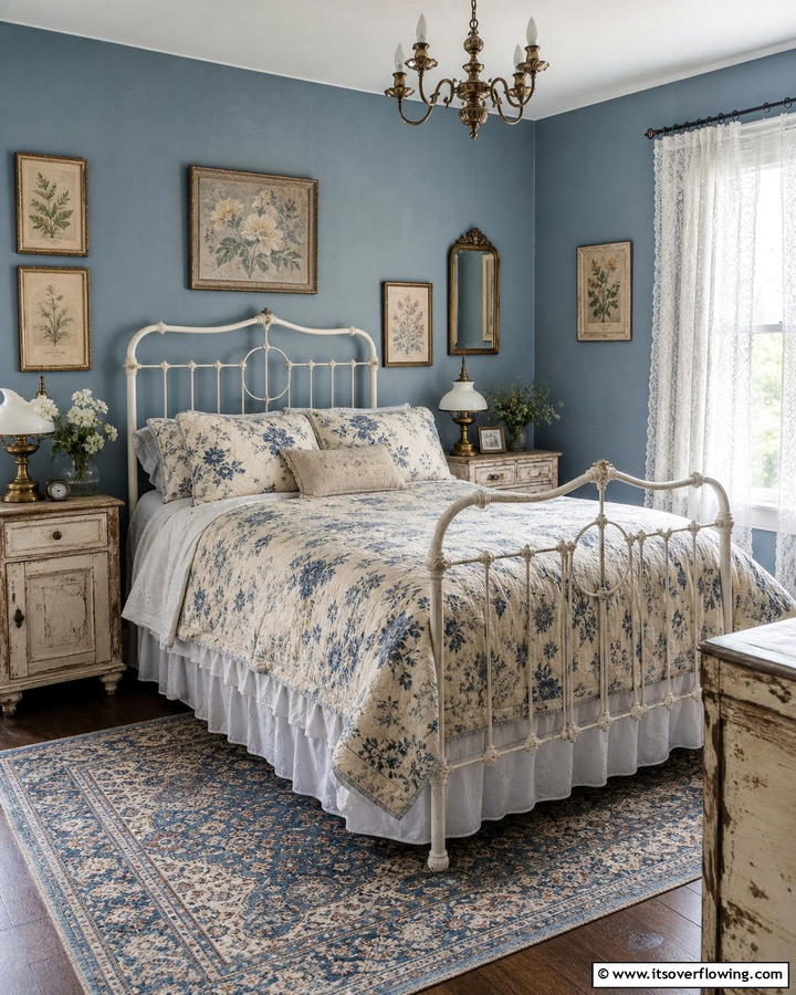 Vintage Blue Charm - 21 Serene Blue Bedroom Ideas for Calming Atmospheres