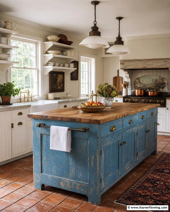 Vintage Blue Islands with Distressed Finishes - 25 Blue Kitchen Island Ideas for a Fresh Look