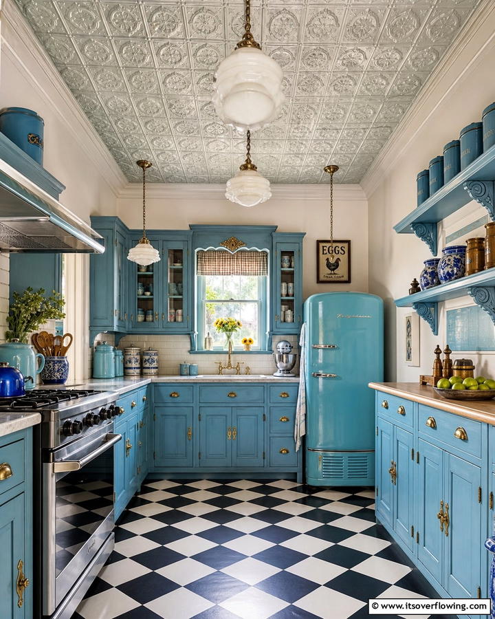 Vintage Blue Kitchen Elements - 21 Inviting Blue Kitchen Ideas for Coastal or Modern Themes