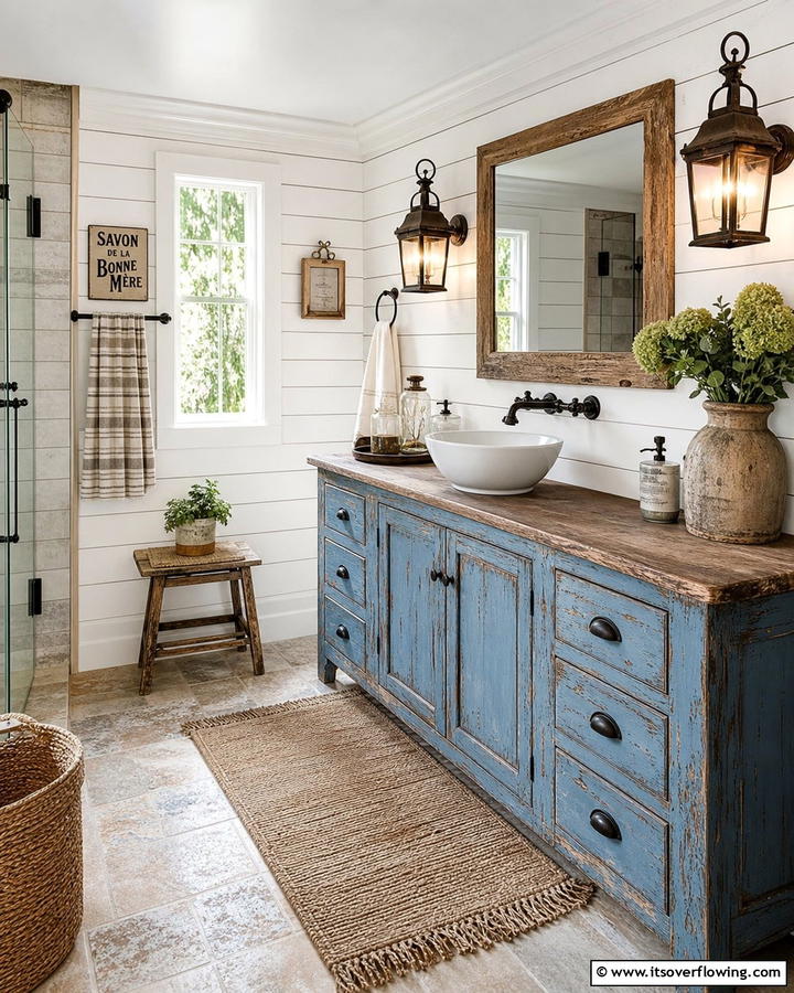 Vintage Blue Vanity with Distressed Finish - 25 Stunning Blue Bathroom Vanity Ideas