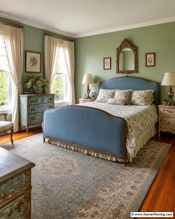 Vintage Blue and Green Charm - 20 Blue and Green Bedroom Ideas- Calming Color Schemes