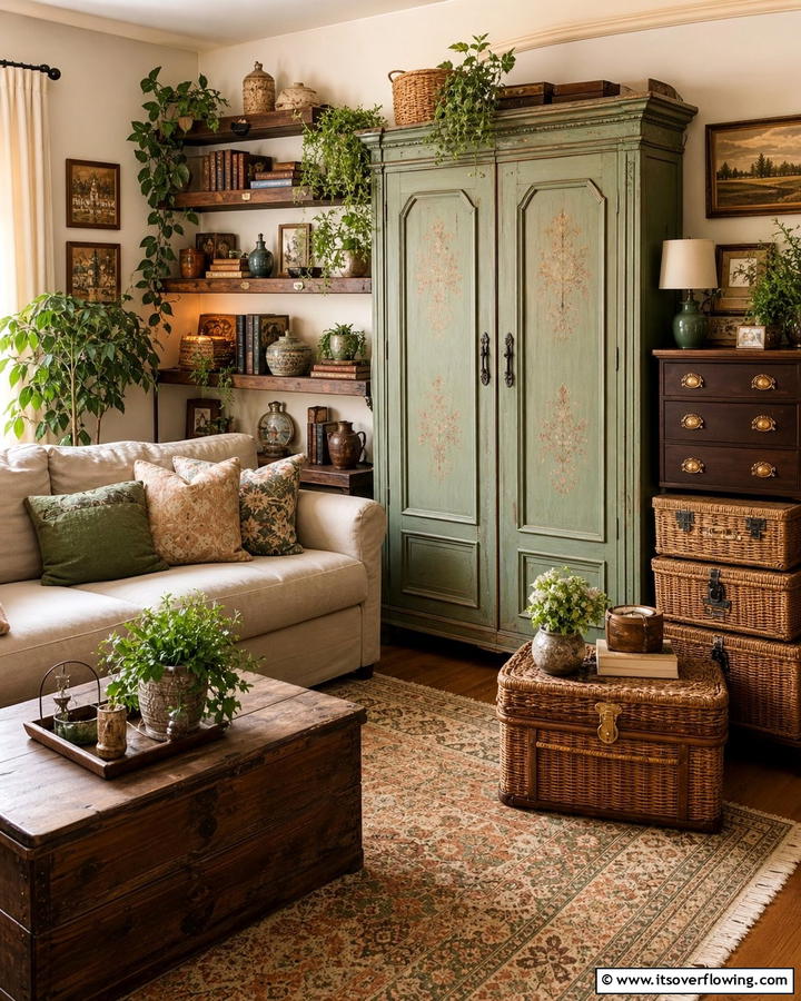 Vintage Boho Storage Solutions - 30 Boho Chic Living Room Ideas for a Cozy and Eclectic Vibe