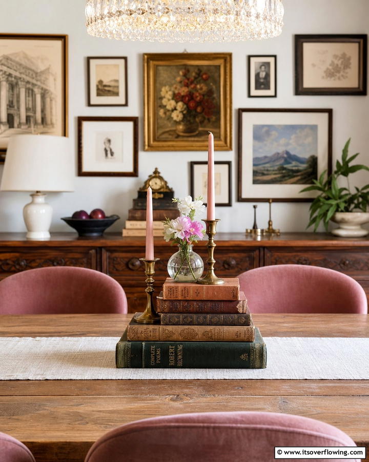 Vintage Book Stack with Candles - 25 Centerpiece Ideas for Stunning Table Decor