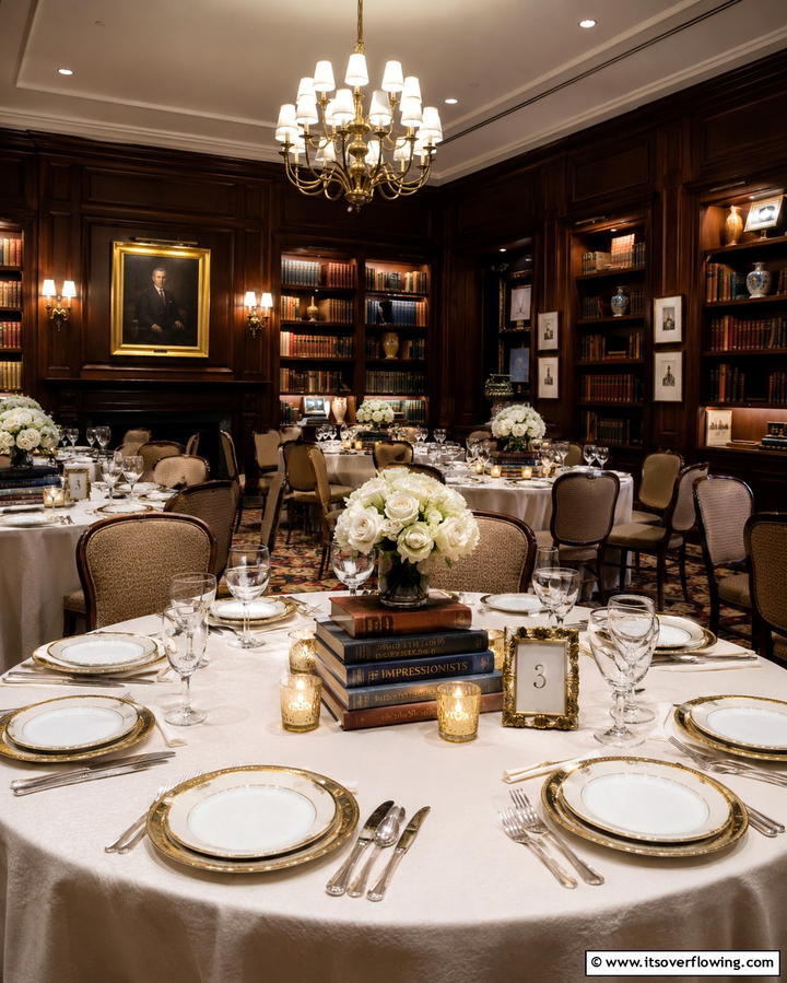Vintage Book Stacks - 30 Rehearsal Dinner Centerpiece Ideas for Memorable Nights