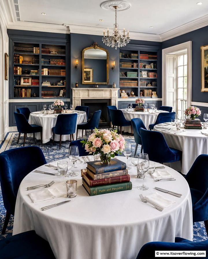 Vintage Books and Florals - 30 Rehearsal Dinner Centerpiece Ideas for Memorable Nights