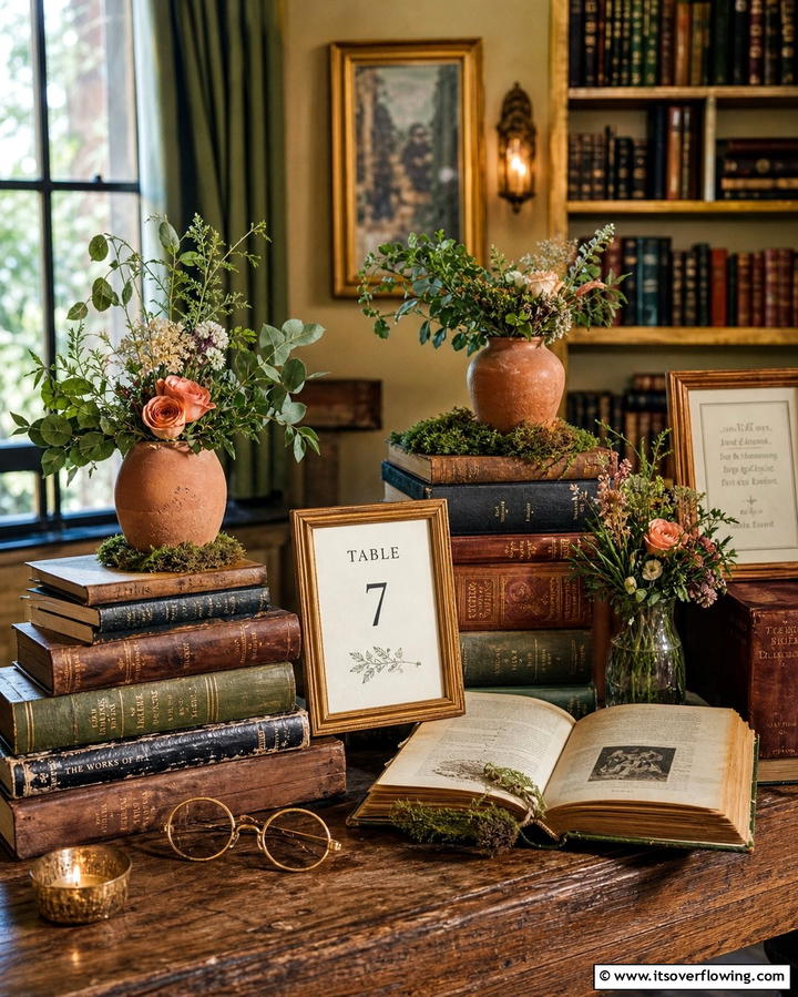Vintage Books as Decor - 25 Vintage Wedding Ideas for a Nostalgic Celebration