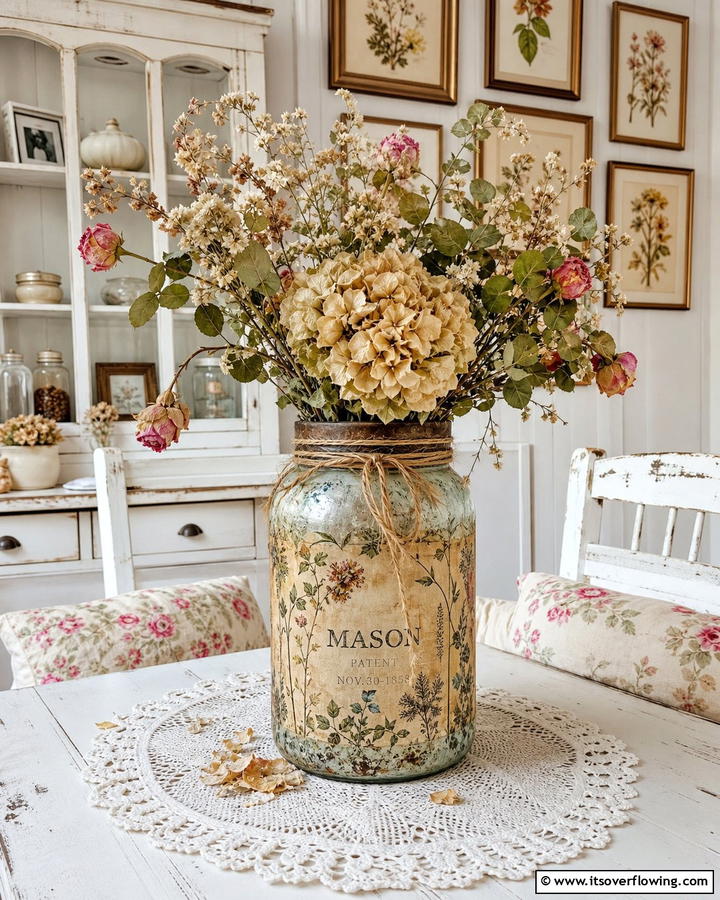 Vintage Botanical Charm - 30 Charming Mason Jar Centerpiece Ideas for Every Season