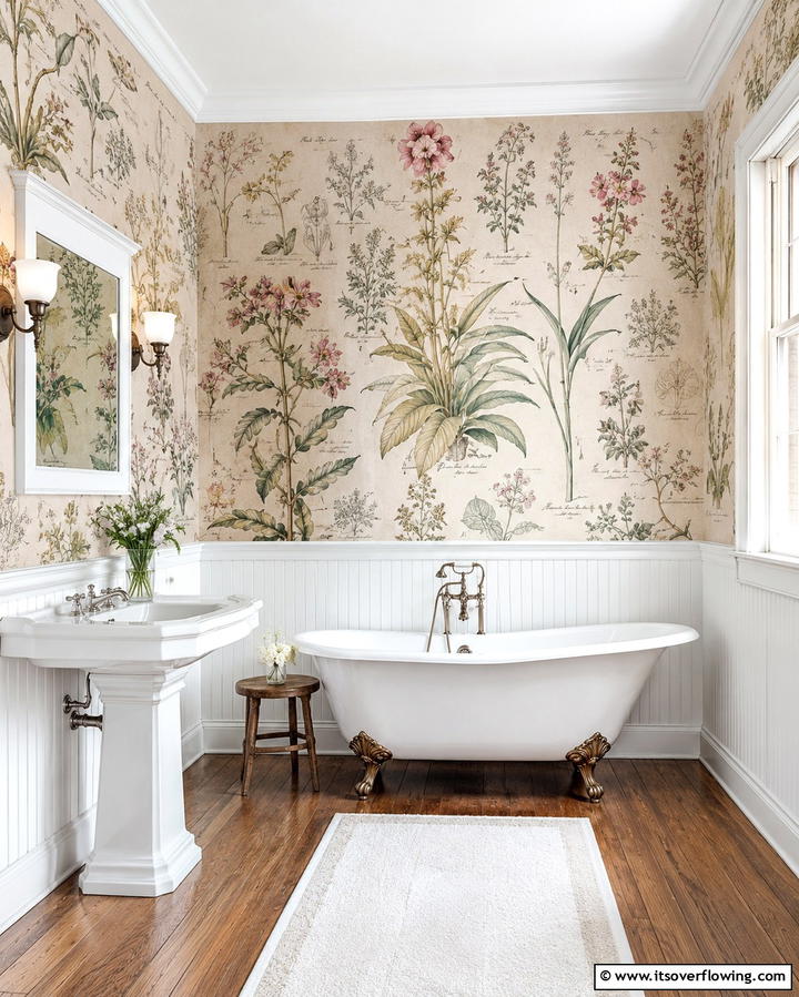 Vintage Botanical Illustrations - 30 Bathroom Mural Ideas for Bold and Artistic Wall Designs