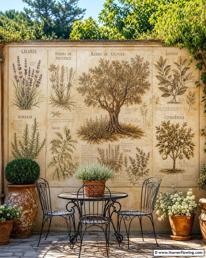 Vintage Botanical Sketches Mural - 21 Garden Mural Ideas to Transform Outdoor Walls Artistically
