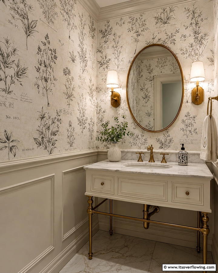 Vintage Botanical Sketches - 25 Powder Room Wallpaper Ideas to Elevate Your Space