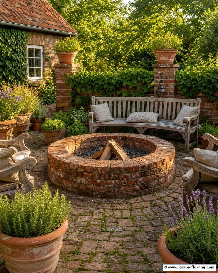 Vintage Brick Oasis - 21 Fire Pit Ideas for Outdoor Gatherings and Cozy Nights