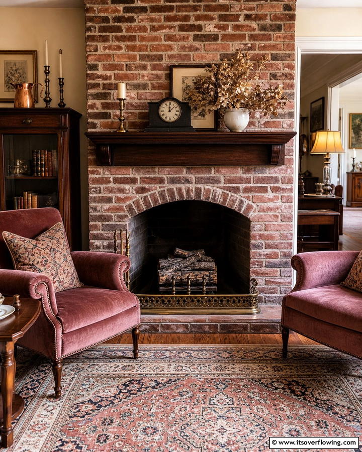 Vintage Brick Surround - 21 Rustic Brick Fireplace Ideas for Warm Living Rooms