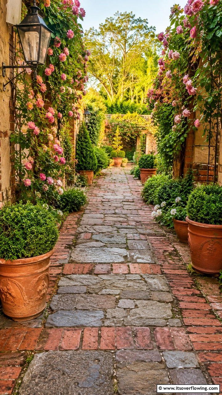 Vintage Brick and Flagstone Combo Walkway - 30 Flagstone Walkway Ideas for Charming Pathways