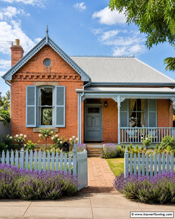 Vintage Brick with Dusty Blue Accents - 30 Exterior Brick and Paint Color Combinations