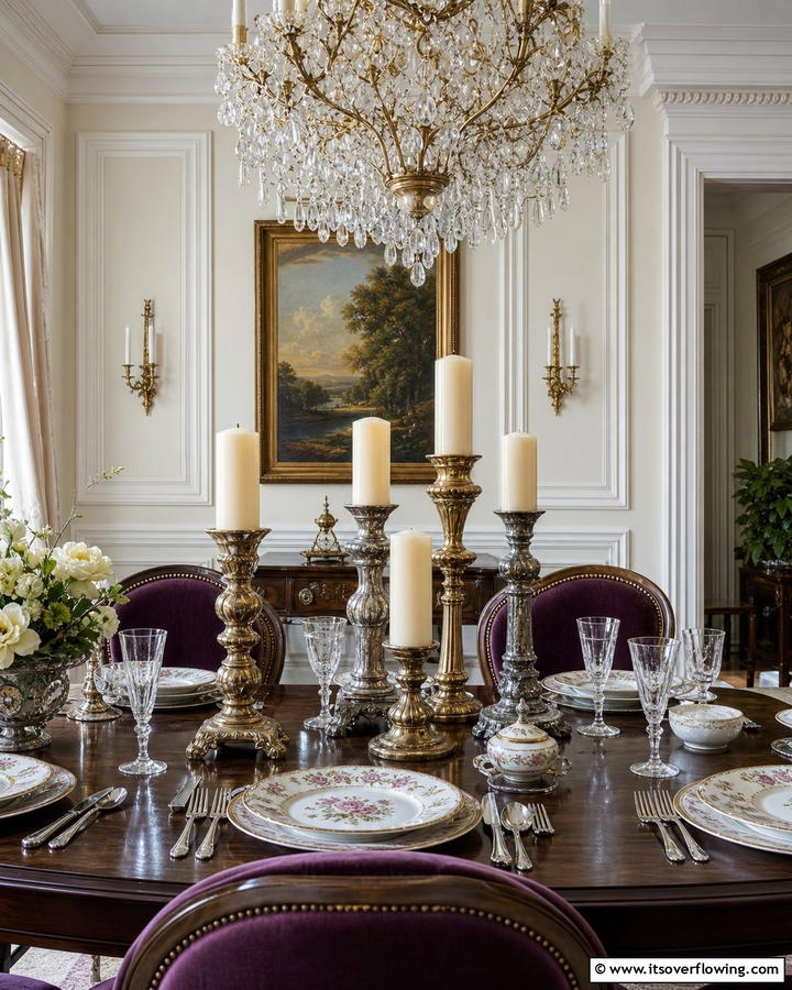 Vintage Candle Display - 21 Dining Table Centerpiece Ideas for Every Season