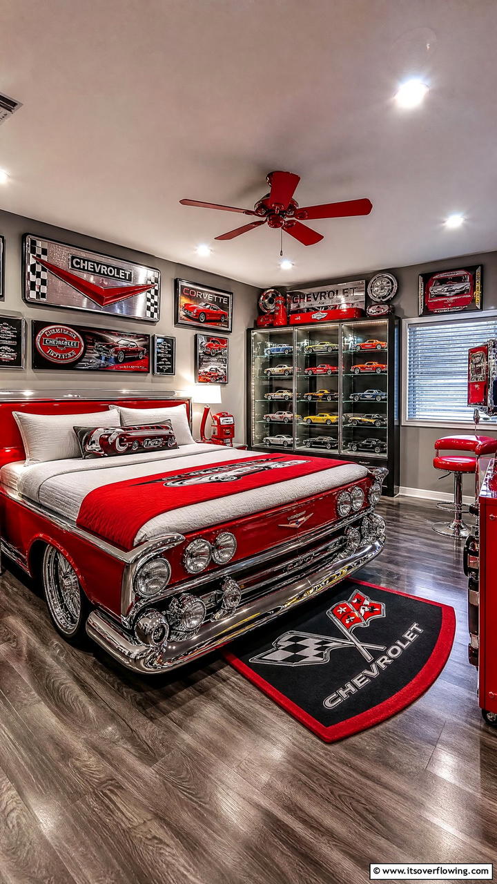 Vintage Car Enthusiast Room - 25 Man Cave Bedroom Ideas for the Ultimate Retreat