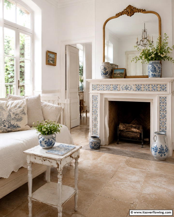 Vintage Ceramic Accents - 30 French Country Fireplace Ideas- Rustic Charm