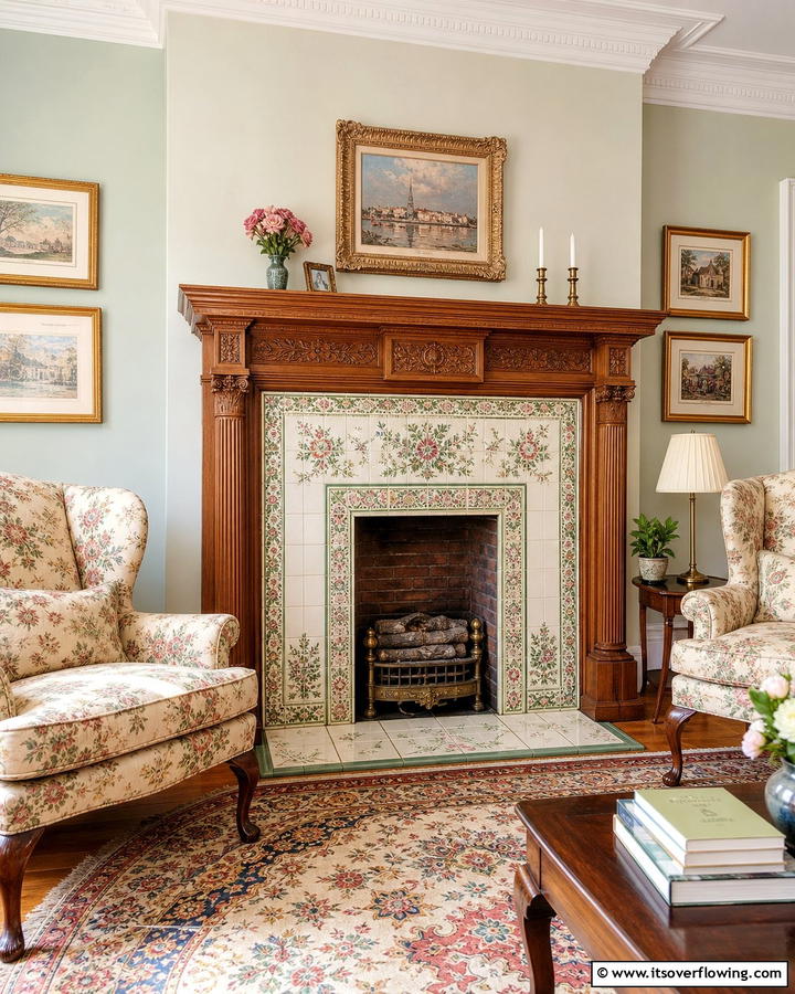 Vintage Ceramic Elegance - 21 Fireplace Tile Ideas to Refresh Your Hearth’s Aesthetic