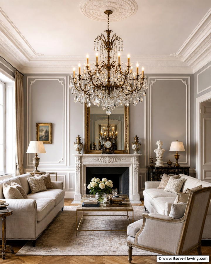 Vintage Chandeliers - 25 Parisian-style Living Room Ideas for Elegant Homes