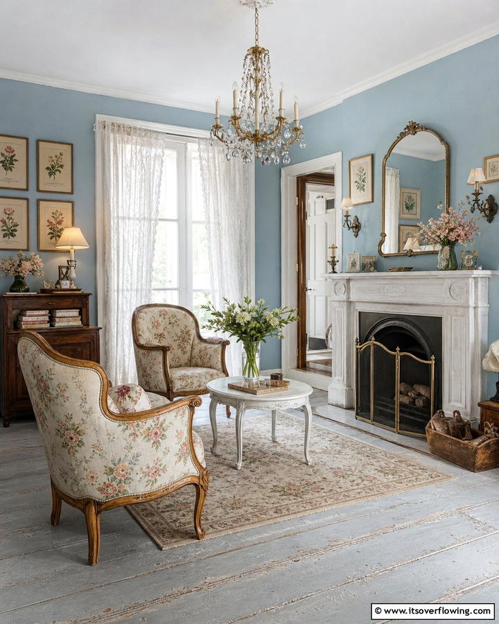 Vintage Charm - 20 Grey Floor Living Room with Blue Walls Ideas