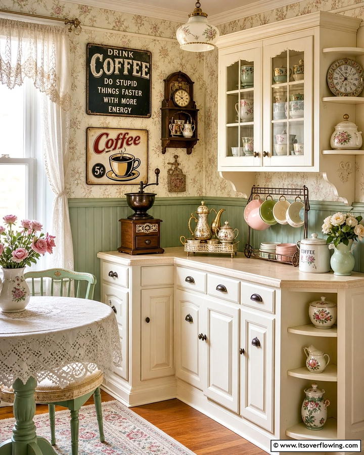 Vintage Charm Coffee Corner - 21 Functional Coffee Station Ideas for Kitchen or Office