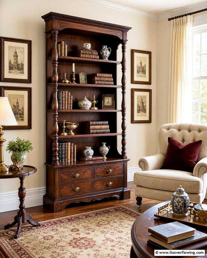 Vintage Charm Display - 30 Creative Bookshelf Decor Ideas for Organized Living Spaces