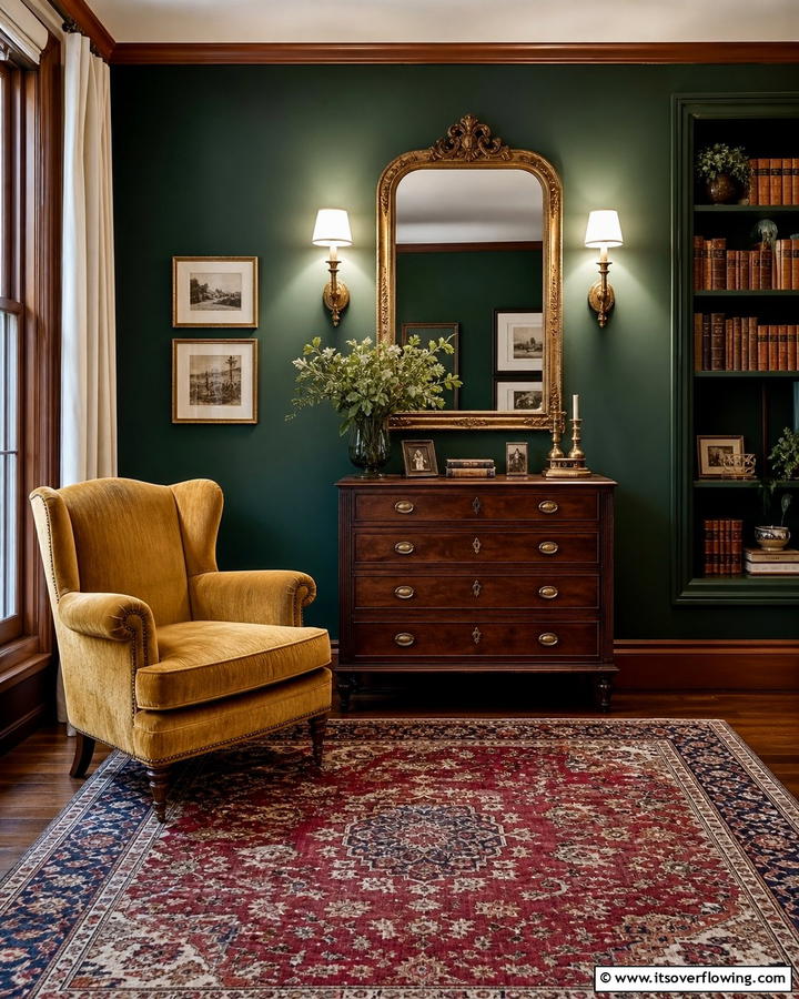 Vintage Charm in Dark Green - 21 Dark Green Accent Wall Ideas for Dramatic Interiors
