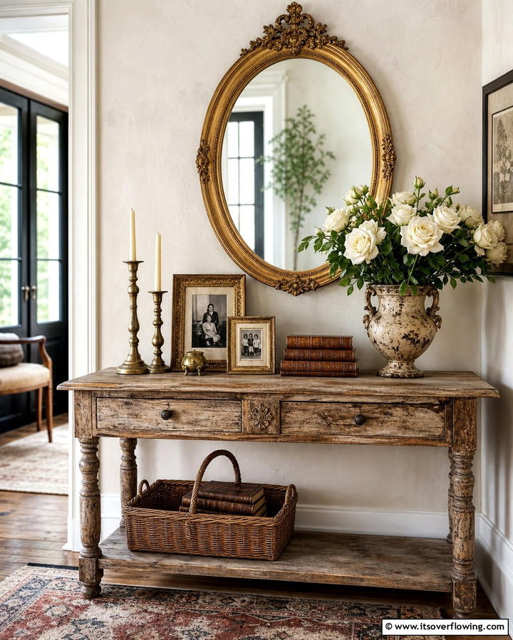 Vintage Charm with Antique Finds - 25 Entryway Table Decor Ideas to Welcome Guests in Style