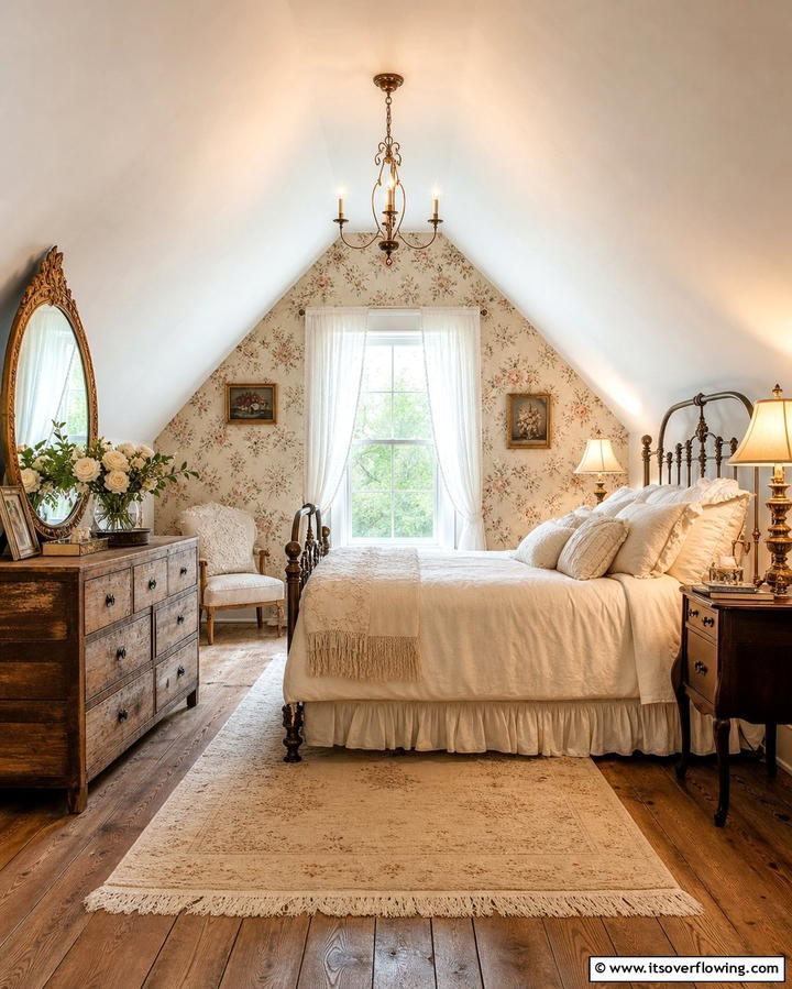 Vintage Charm with Antique Pieces - 25 Attic Bedroom Ideas to Transform Your Space