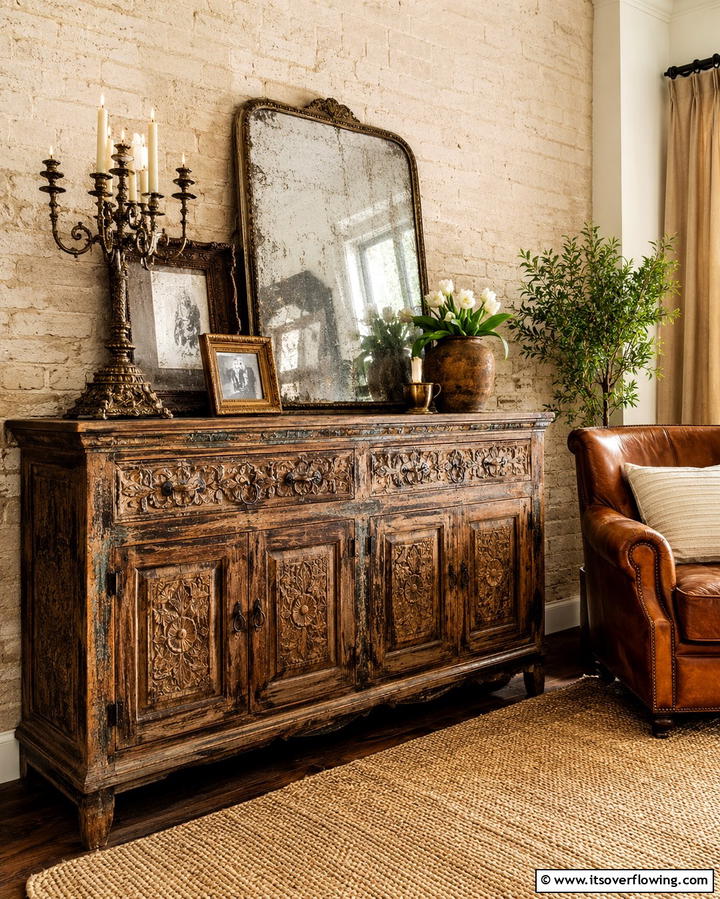 Vintage Charm with Antiques - 25 Sideboard Decor Ideas to Enhance Your Living Space
