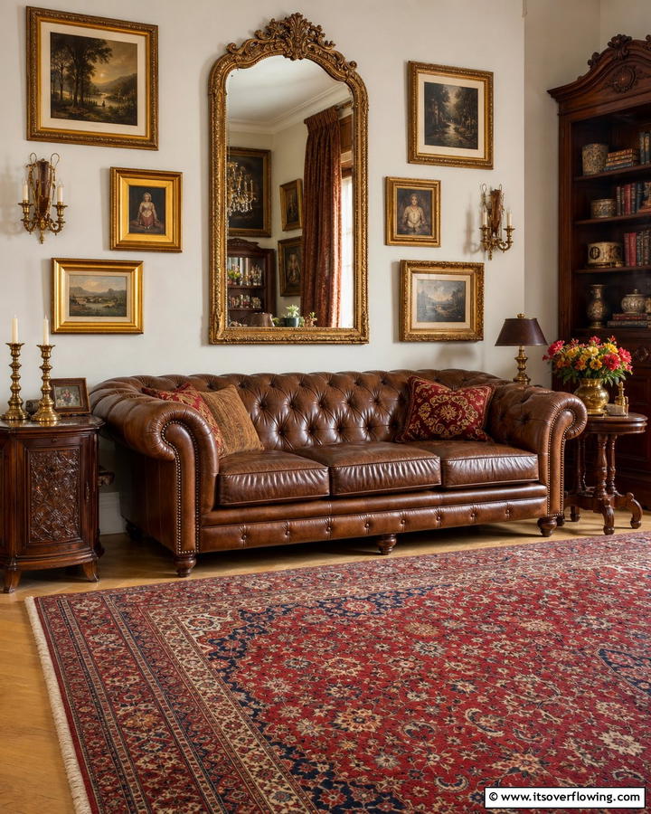 Vintage Charm with Classic Accessories - 25 Brown Leather Couch Living Room Ideas