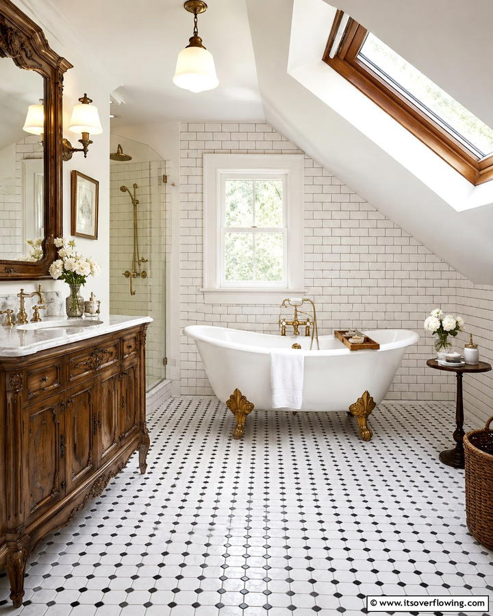 Vintage Charm with Classic Fixtures - 30 Attic Bathroom Ideas for Space-Saving Luxury