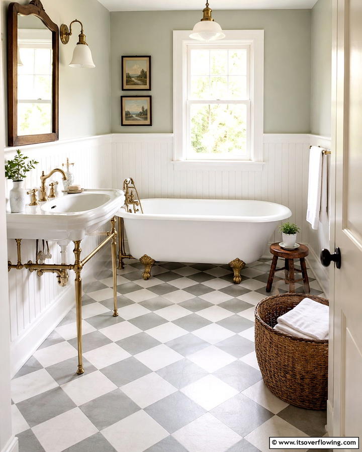 Vintage Charm with Gray Checkerboard Floors - 30 Gray Floor Bathroom Design Ideas for Sleek Minimalism