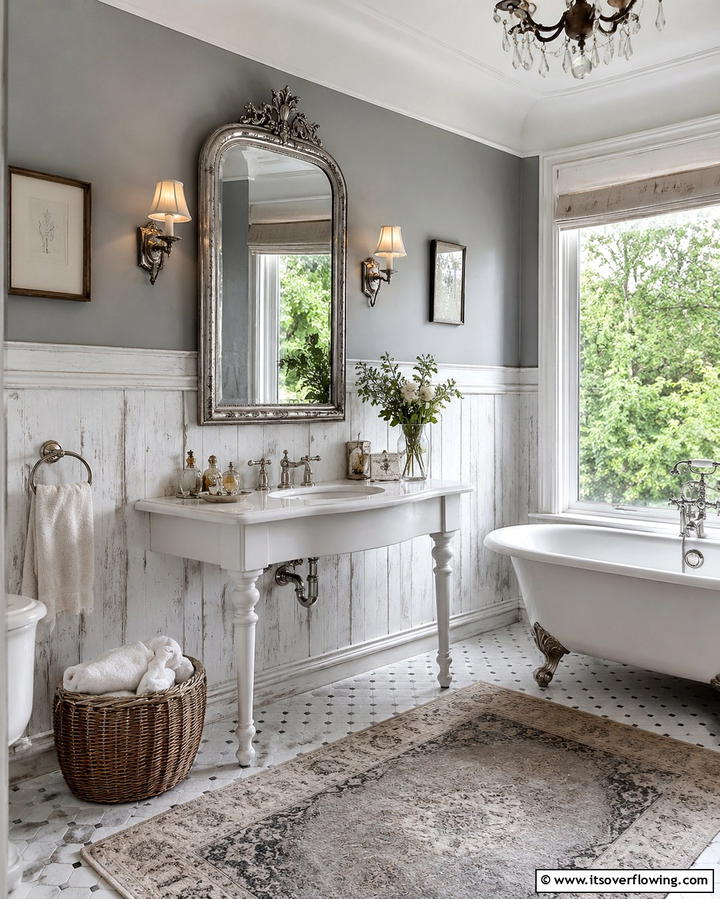 Vintage Charm with Grey Accents - 30 Grey and White Bathroom Ideas for Modern Serenity