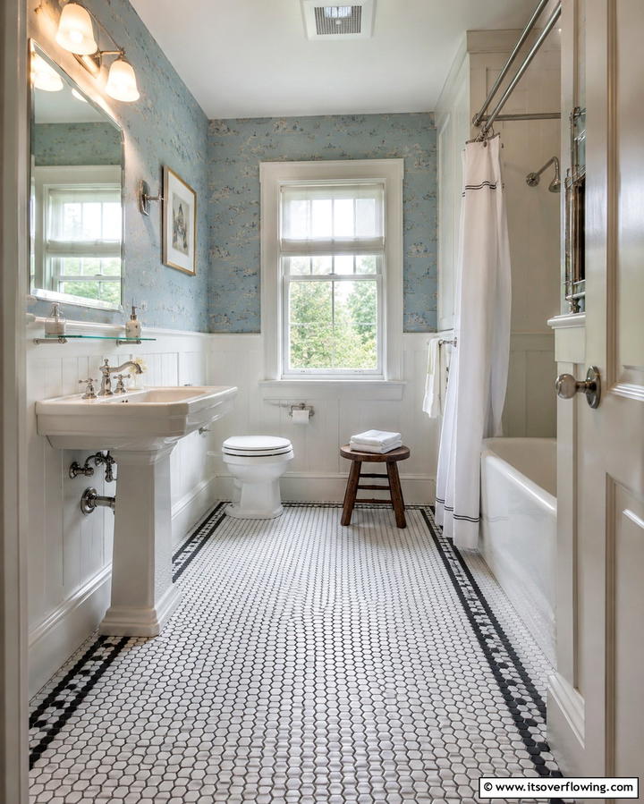 Vintage Charm with Penny Hexagon Tiles - 30 Bathrooms with Hexagon Tile Floor Design Ideas