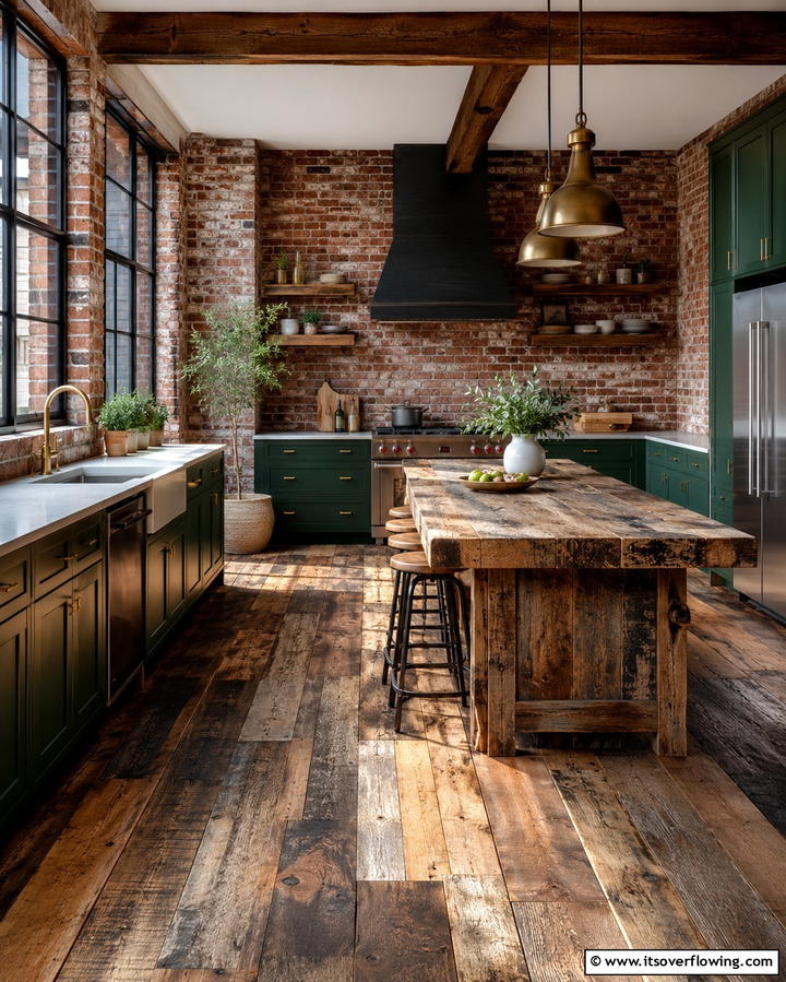 Vintage Charm with Reclaimed Wood Floors - 25 Kitchen Floor Ideas to Transform Your Cooking Space
