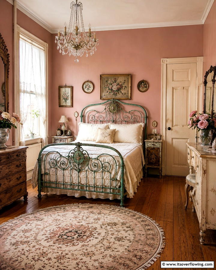 Vintage Charm with Subtle Hues - 25 Pink and Green Bedroom Ideas for a Fresh Look