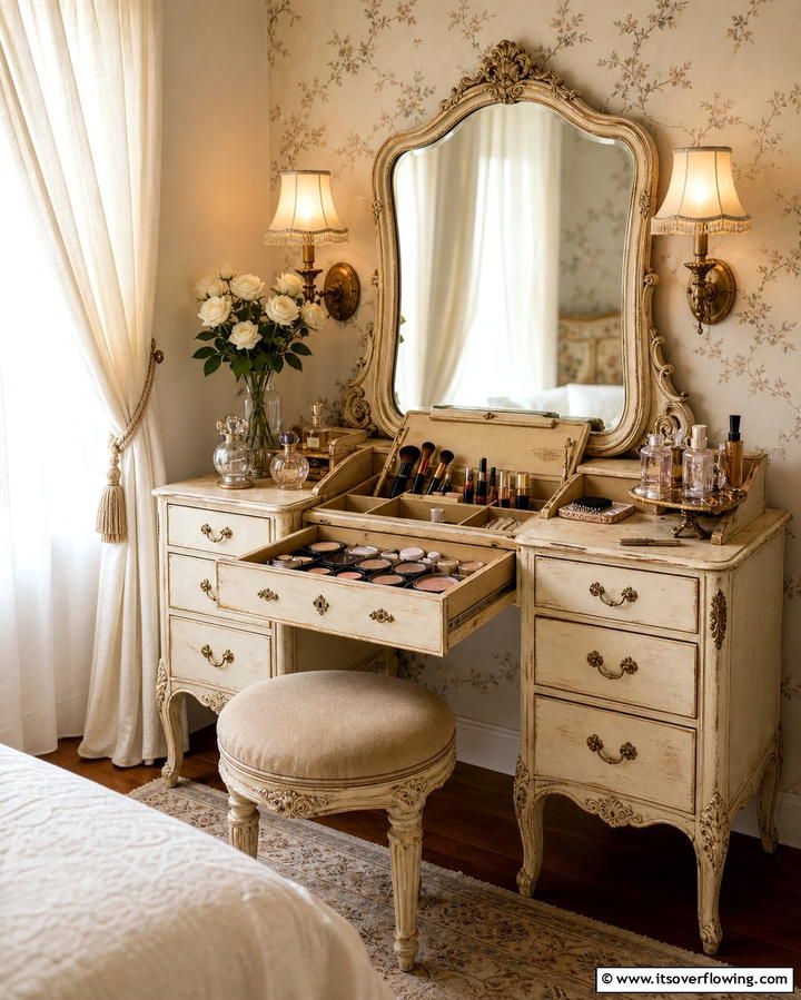 Vintage Chic Makeup Station - 30 Stylish Makeup Vanity Ideas for a Functional Beauty Space