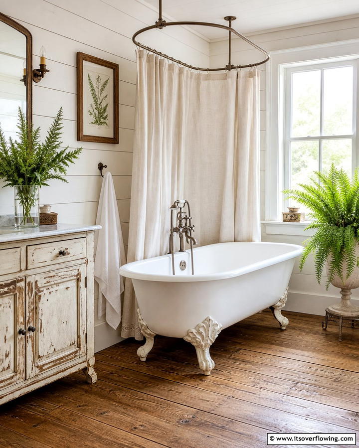 Vintage Clawfoot Tub - 25 Farmhouse Bathroom Ideas for a Rustic and Relaxing Retreat