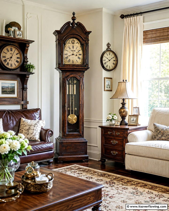 Vintage Clocks - 25 Shabby-Chic Style Living Room Ideas for a Vintage Look