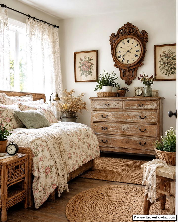 Vintage Clocks - 25 Cottagecore Bedroom Ideas- Cozy & Rustic Designs