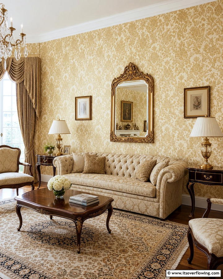 Vintage Damask Designs - 21 Living Room Wallpaper Ideas to Refresh Your Decor