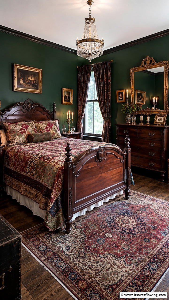 Vintage Dark Charm - 30 Dark Bedroom Ideas- Moody and Sophisticated Retreat