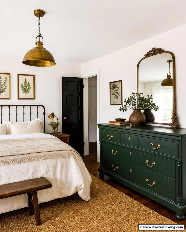 Vintage Dark Green Dresser - 21 Dark Green Bedroom Ideas- Moody & Luxurious Spaces