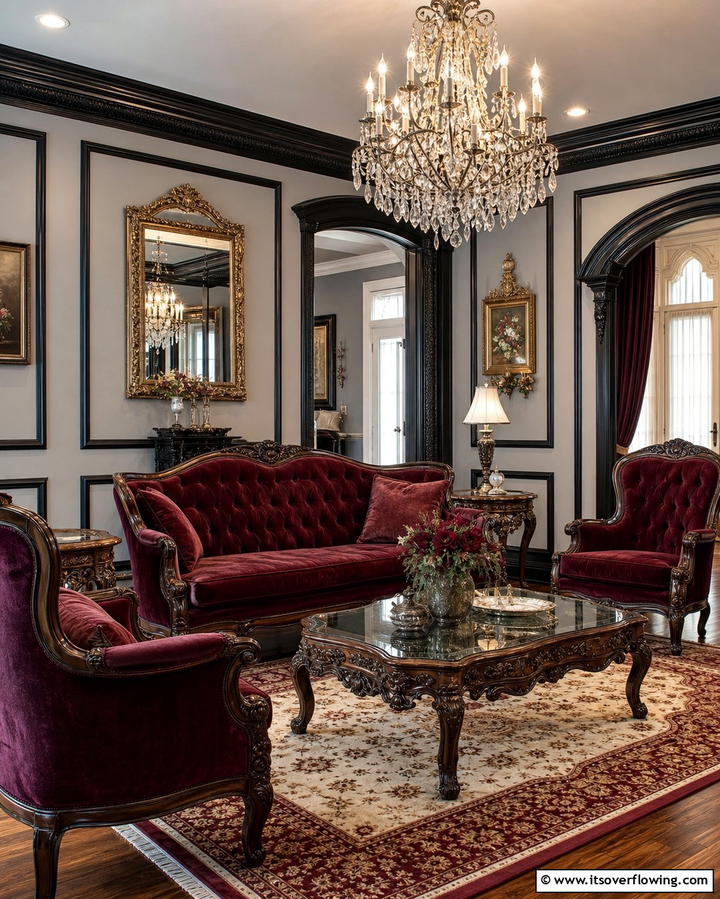 Vintage Elegance - 25 Living Room With Grey Walls and Black Trim Ideas