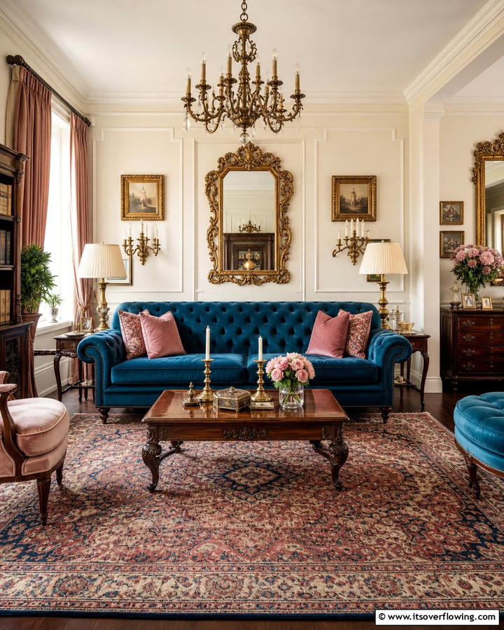 Vintage Elegance in a Blue Palette - 25 Blue Couch Living Room Ideas for a Stylish Space