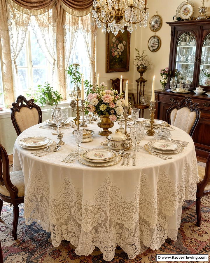 Vintage Elegance with Antique Touches - 20 Round Table Decor Ideas for Stylish Dining Spaces